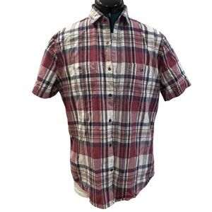 Express Button Down Plaid Shirt - Size Large, Red/Navy/White/Orange
